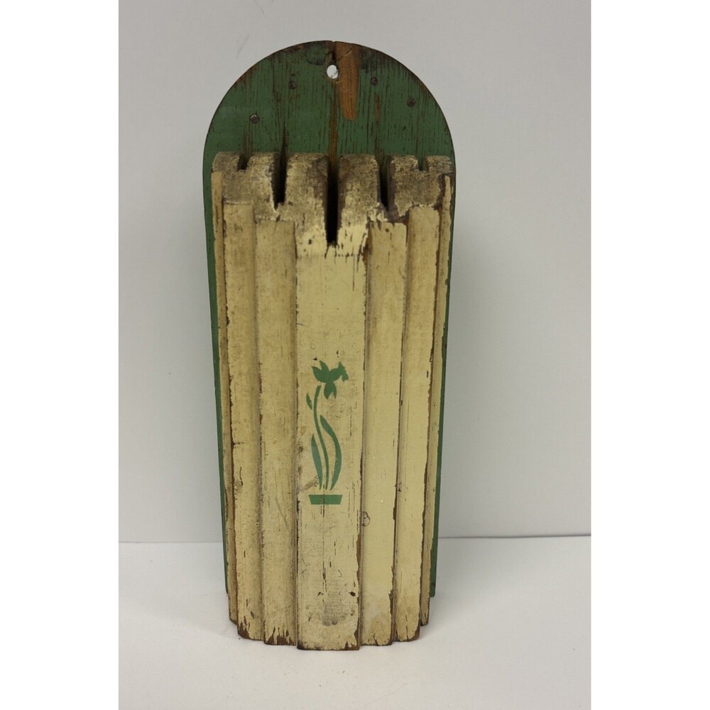 VINTAGE NUWAY 1940s KITCHEN 5 SLOT WOODEN KNIFE HOLDER  With Vintage Knives - Picture 3 of 6